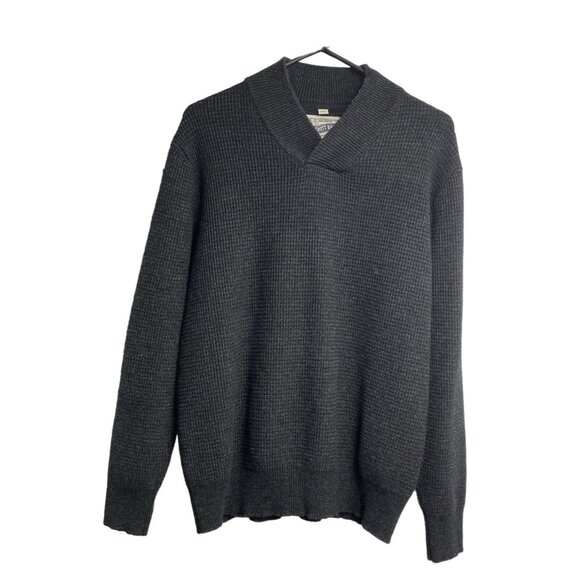 Vtg SCHOTT BROS Men Wool Blend Pullover Sweater V Neck Sz L Black Preppy 68-28 - Picture 1 of 9